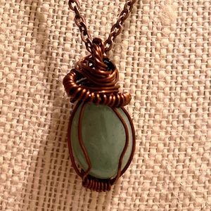 Green aventurine gemstone wirewrapped pendant necklace
